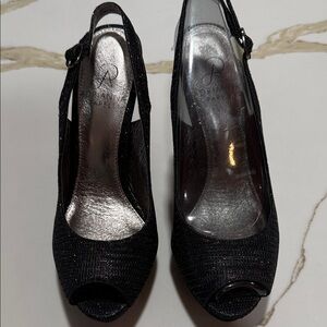 Adrianna Papell Glittering Black Slingback Heels